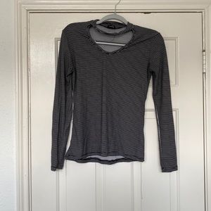 Long sleeve black and white striped top with keyhole cutout